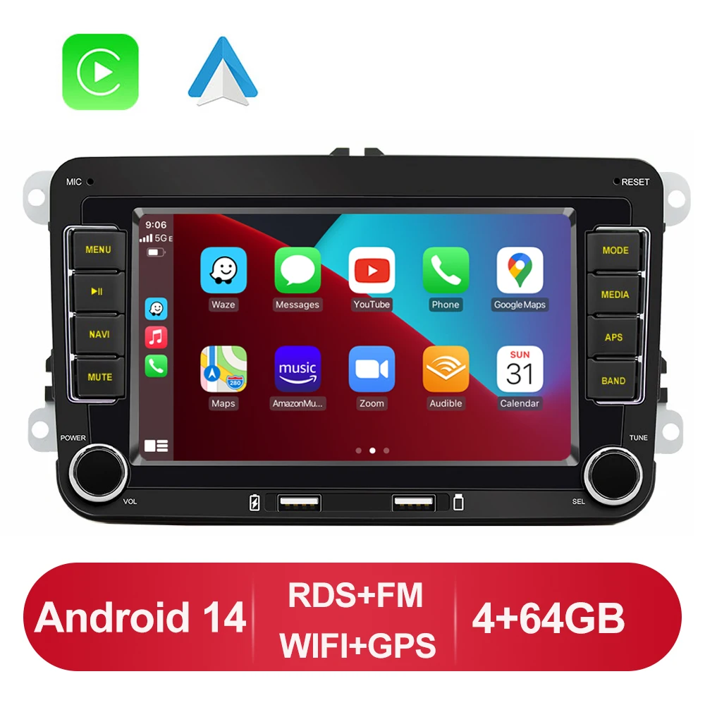 GEARELEC 2 Din Carplay voor VW Volkswagen Android 14 autoradio 2 din voor VW Skoda Octavia Golf 5 6 Touran Passat B6 Polo Jetta