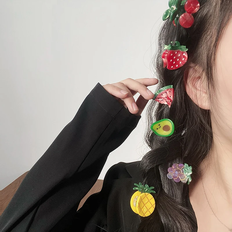 Korea Style Cute Girls Acrylic Strawberry Watermelon Avocado Hair Clips Hair Bangs Fruits Clips For Women Hair Accessories