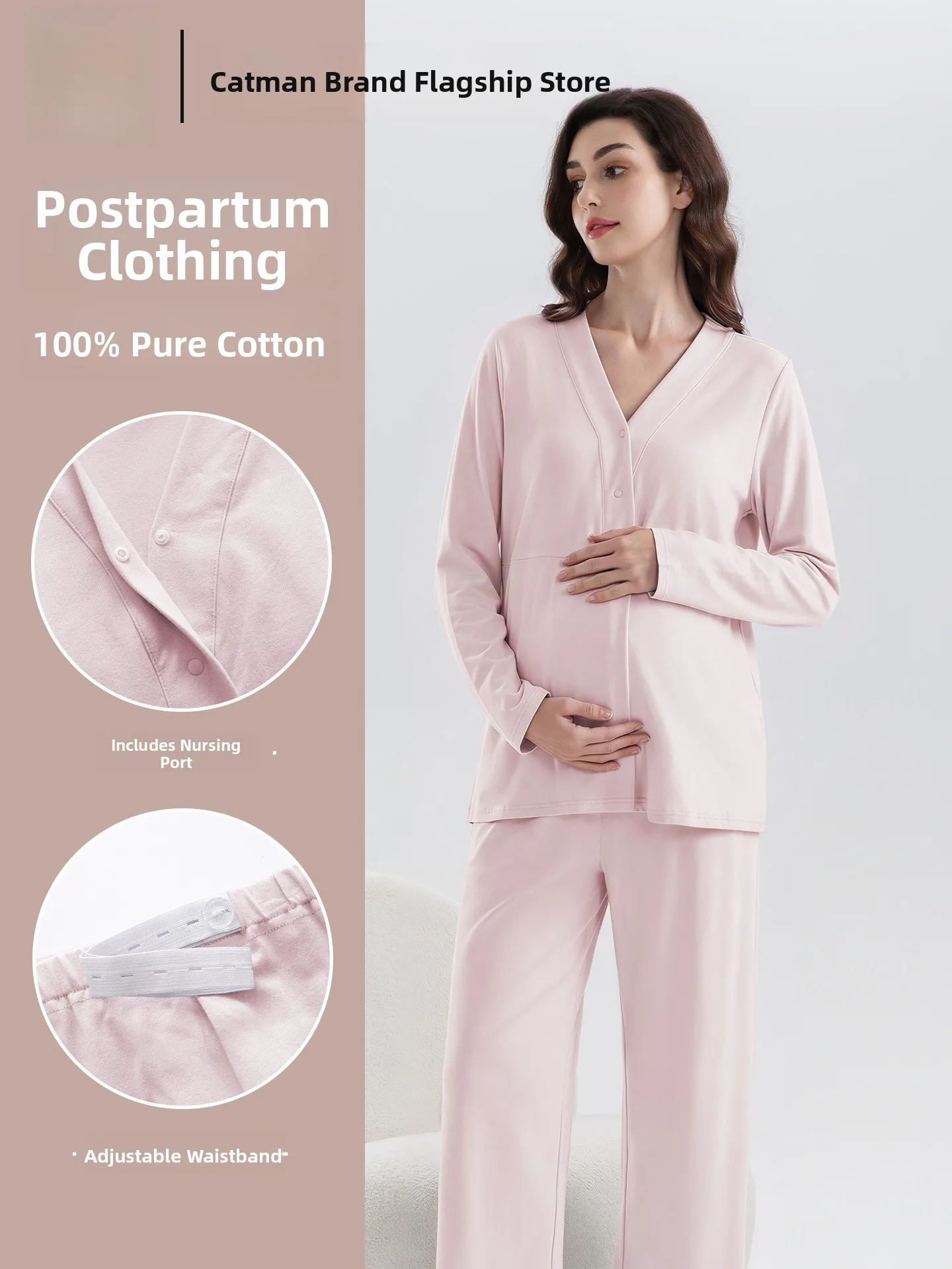 pure-cotton-maternity-sleepwear-women's-postpartum-nursing-nightgown-with-chest-pad-home-clothes-for-pregnant-ladies