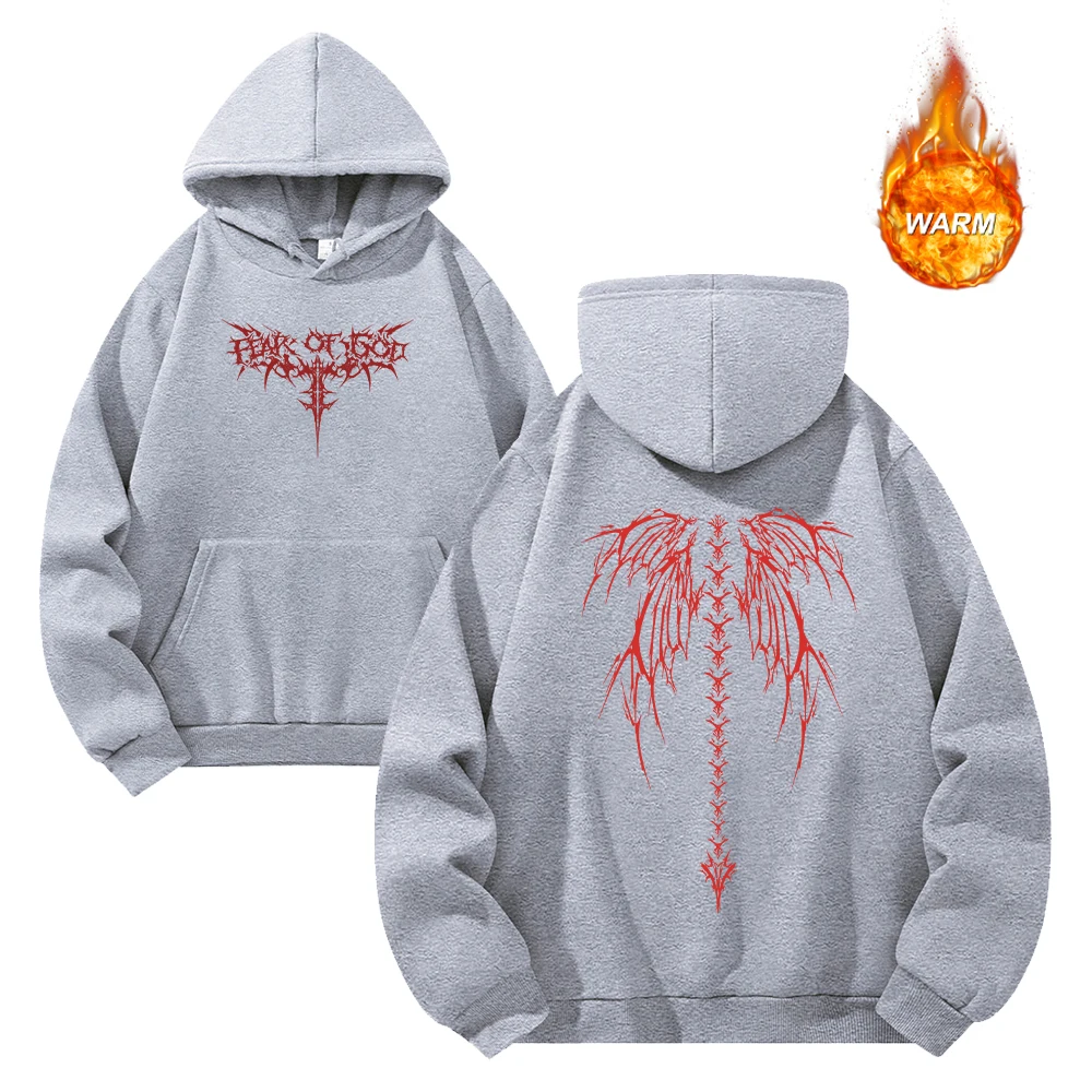 Men’s Y2K Skull And Wing Print Hoodies Casual Warm Pullover Sweatshirt For Autumn Daily Wear Street Style Commute And Running