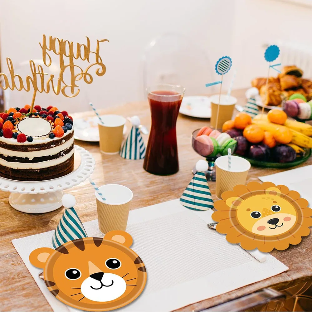 24er-Pack Tierförmige Pappteller Dschungel-Jagd-Party Einweg-Teller mit Wildtier-Thema Geburtstagsparty-Zubehör Geeignet für Babyparty – Detail 5