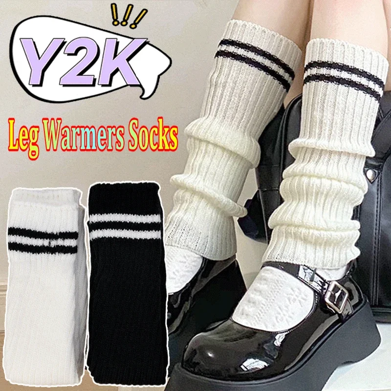 Y2K Lolita Long Socks Women Leg Warmers Knitted Warm Foot Cover Striped Arm Warmer Ladies Autumn Winter Crochet Socks Boot Cuffs