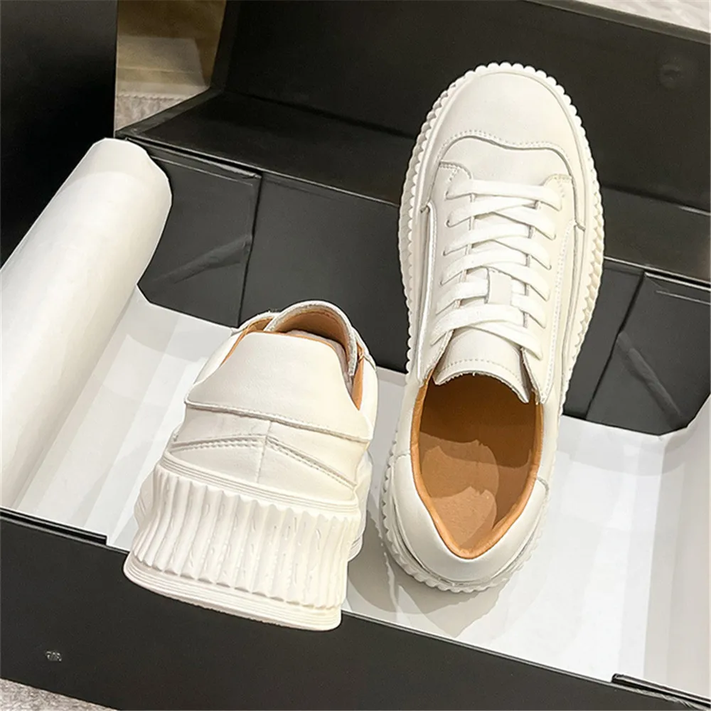 FEDONAS Fashion High Platforms Genuine Leather Shoes For Women Round Toe Cross-tied Casual Shoes Woman Sneakers