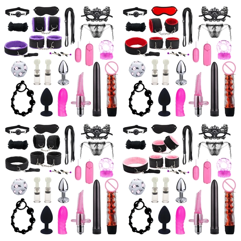 

20RF 22Pcs Bed Restraints Bondage Bundle Blindfold Whip BDSM Toy Nipple Clip Exotic Sex Toy Bundle Body Toy