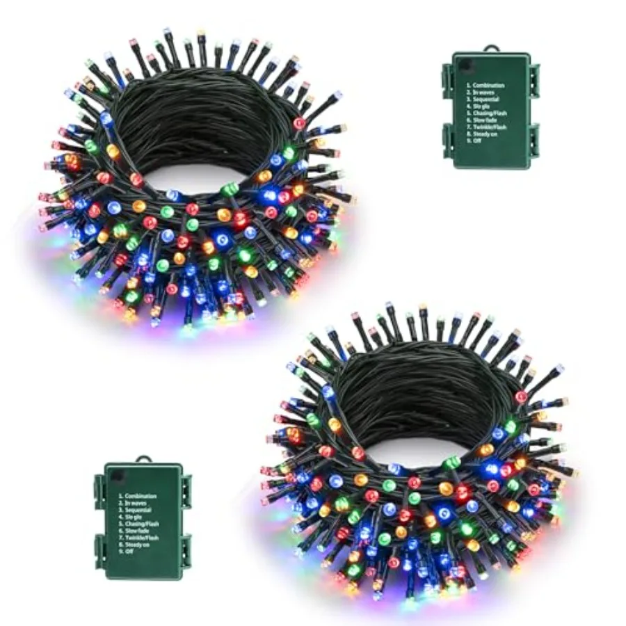 Battery Operated Christmas Lights - 2 Pack Total 33Feet 100 LED Battery String Lights 8 Modes Waterproof with Timer for Home, G