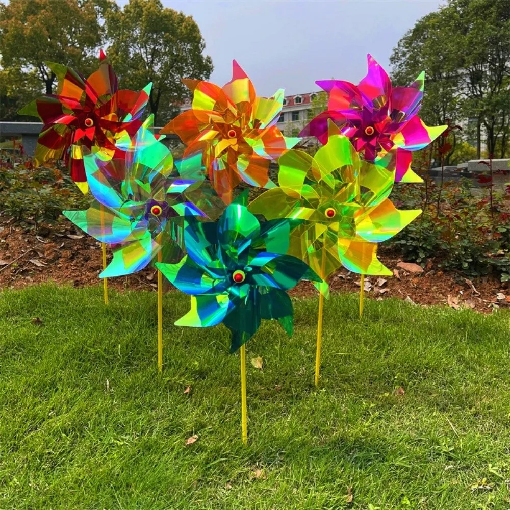 

40cm Film Bird Repeller Pinwheels Color Changing Waterproof Reflective Sparkly Scarecrow Pinwheel Garden Lawn Yard Decor
