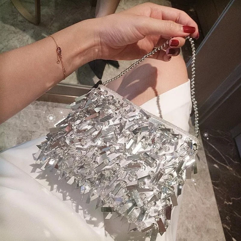 Female Bling Sequin Chain Party Crossbody Bag Ladies Mini Rhinestone Small Envelop Shoulder Purse Messenger Women Evening Bag