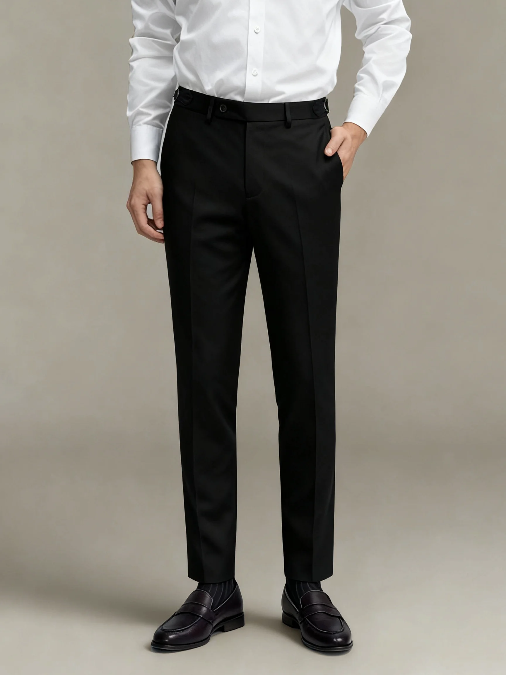Men Vintage Trousers High Waist Side Adjuster Buckle Stripe Straight Formal Tuxedo Pants Customized Business Wear Pant