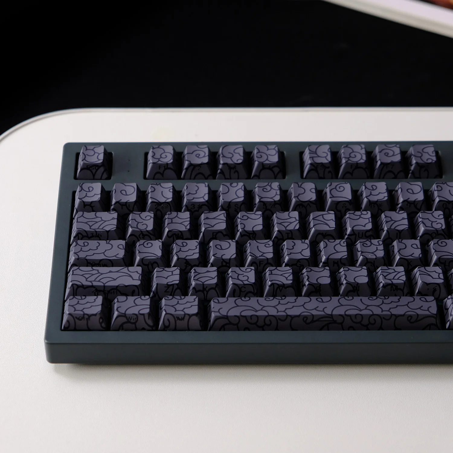 135 Keys Black Cloud Keycaps PBT Double Shot Side Print Shine Through Cherry Profile Keycap for ISO DIY Game Mechanical Keyboard