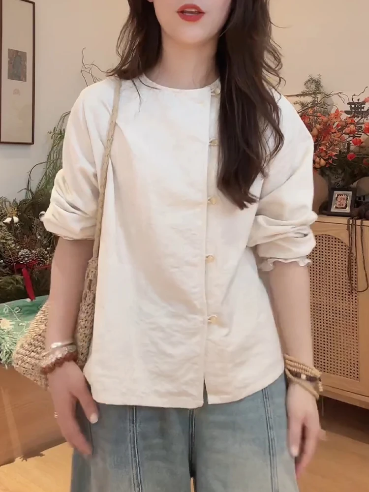 

New Chinese Style Embroidered Stand Collar Shirt Women's Spring Autumn 2026 Luxury Retro National Style Button Long Sleeve Shirt