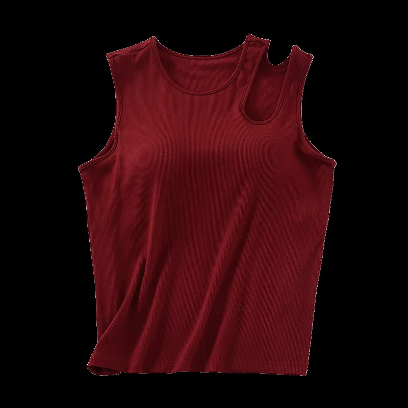 

Summer Burgundy White Sleeveless Top Retro Irregular Camisole Vest For Women