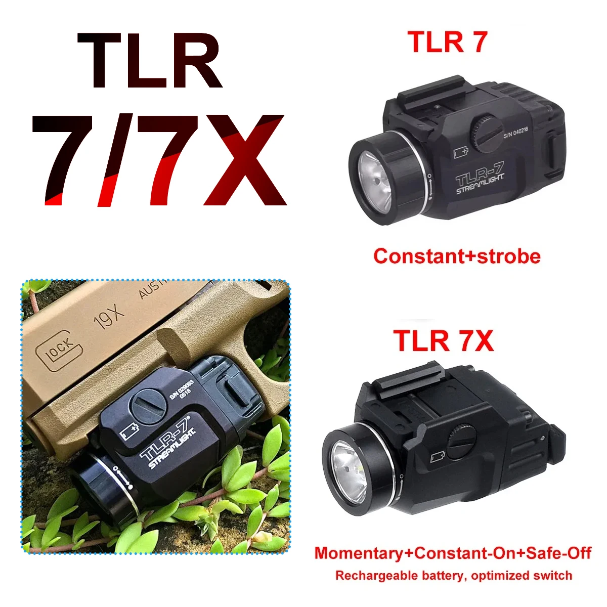 TLR 7 TLR 7X pistolet Scout lumière LED lampe de poche stroboscopique pour Airsoft G lock 17 Taurus Fit 20mm Rail 500 lumens batterie Rechargeable