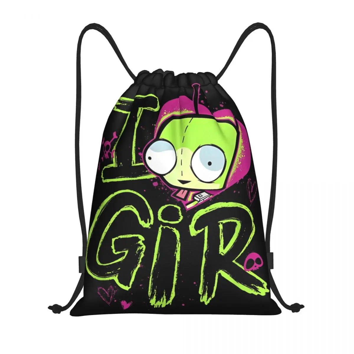 Invader Zim Valentine's Day I Love Gir Drawstring Backpack Sports Gym Sackpack String Bags for Running