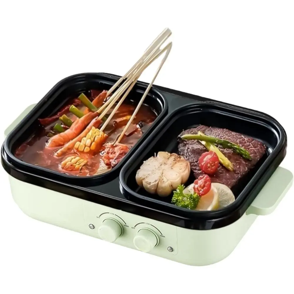 

Electric Hot Pot with Divider, Non-Stick Shabu Shabu Skillet, Ideal for Indoor and Outdoor Cooking, US Plug, 110V, 500W