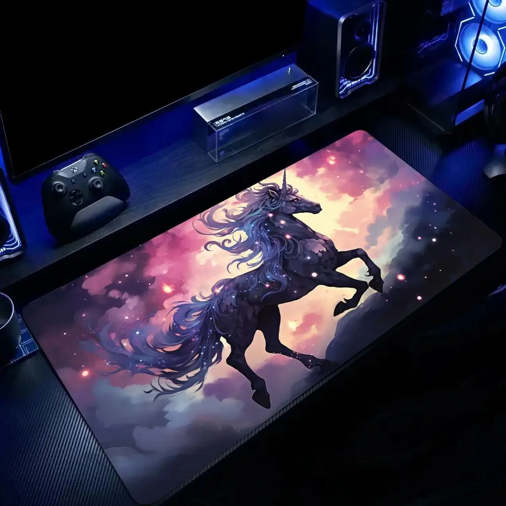 

Большой коврик для мыши в стиле современного искусства с дизайном единорога, настольный коврик, нескользящий офисный коврик с прошитыми краями, игровой коврик, коврик для компьютерной мыши, удлиненный коврик