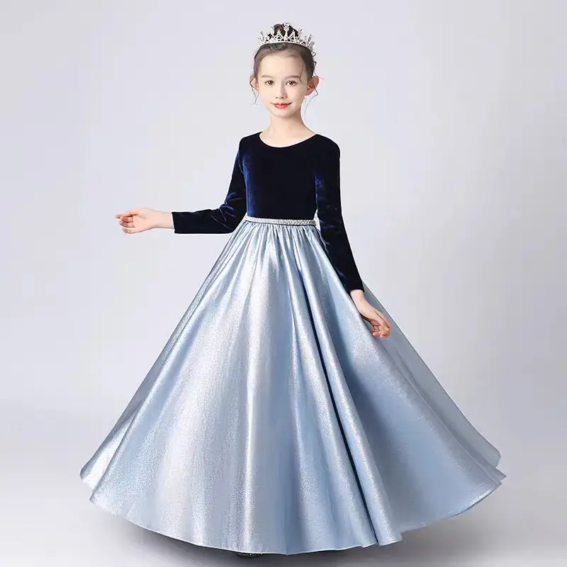 Children's Long High-end Evening Dress Piano Grade Test Performance Dress Small Host Dress Command Dress Girl Princess Dress