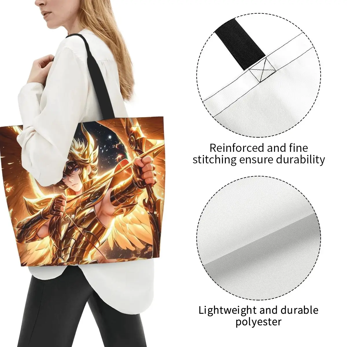 Knights Of The Zodiac Shopping Tote Bag Canvas Large Capacity Shoulder Bags Shopper Grocery Handbag for Women