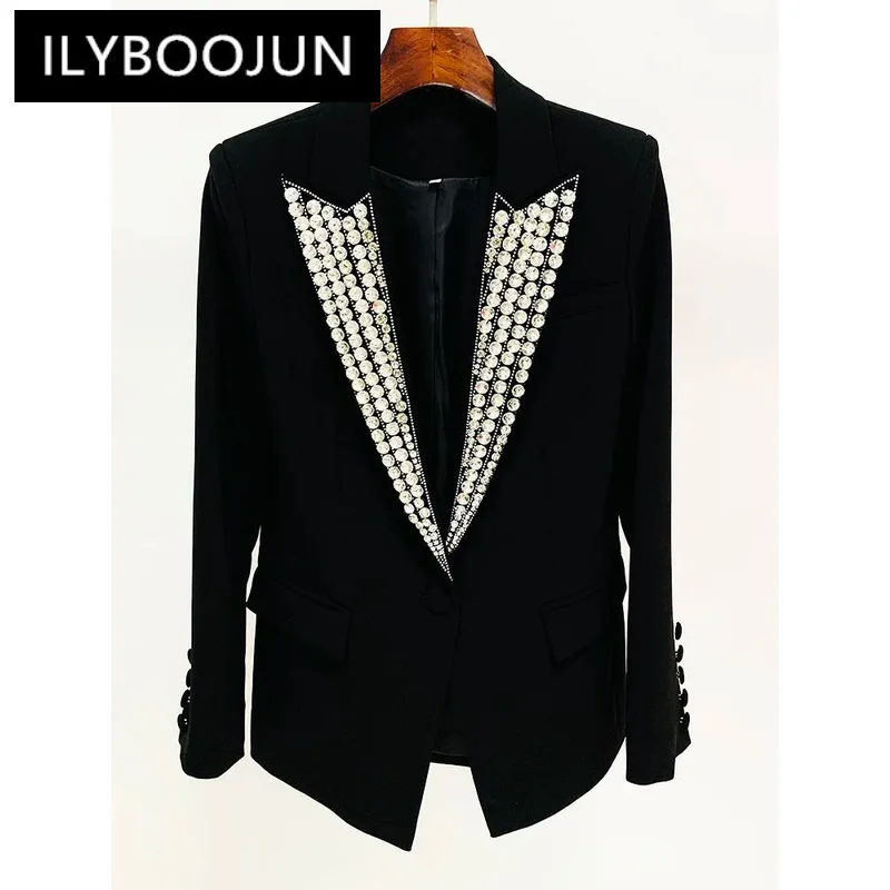 

ILYBOOJUN Newest 2024 Fashion Designer Jacket Women's Rhinestone Diamonds Strass Beaded Sinble Button Blazer