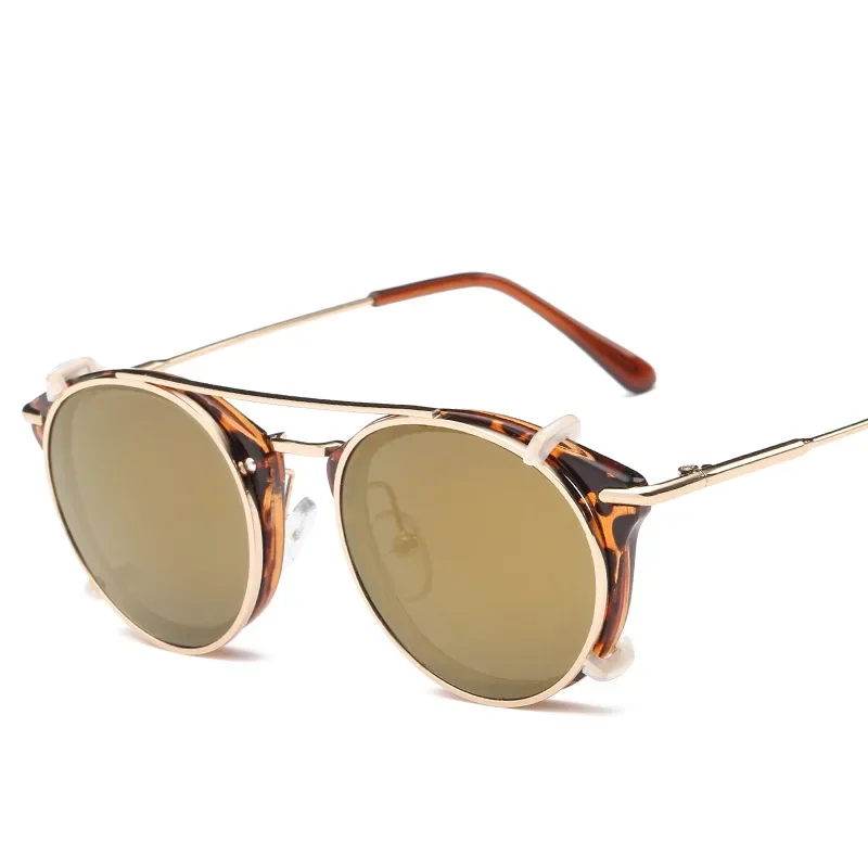 

Round Frame Sun Shading Dual-use Set Sunglasses New Fashionable Flat Coat Metal Sunglasses Punk Style Men's Dual-use Glasses