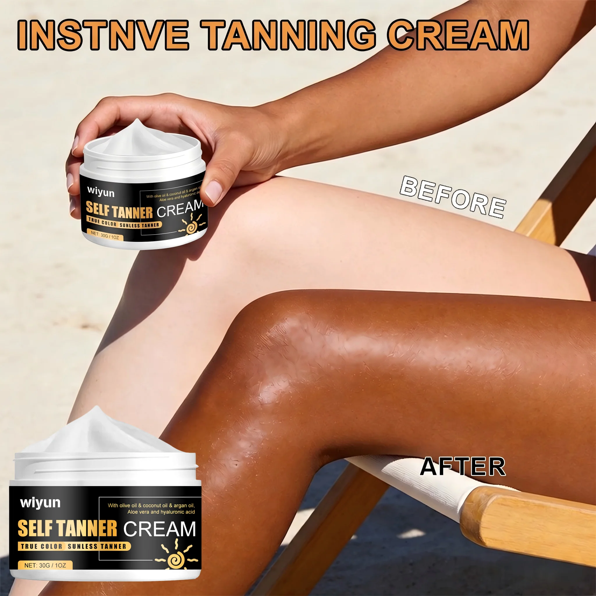Crème bronzante naturelle pour le visage et le corps, bronzant longue durée, anti-UV, nourrissant, lotion auto-bronzante pour le corps 1