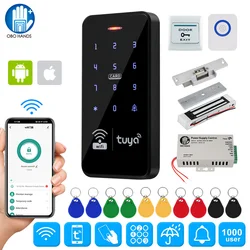 Kit de sistema de Control de acceso de puerta Wifi, controlador de teclado RFID inteligente Tuya, fuente de alimentación IP68 +, cerradura magnética eléctrica, desbloqueo por aplicación