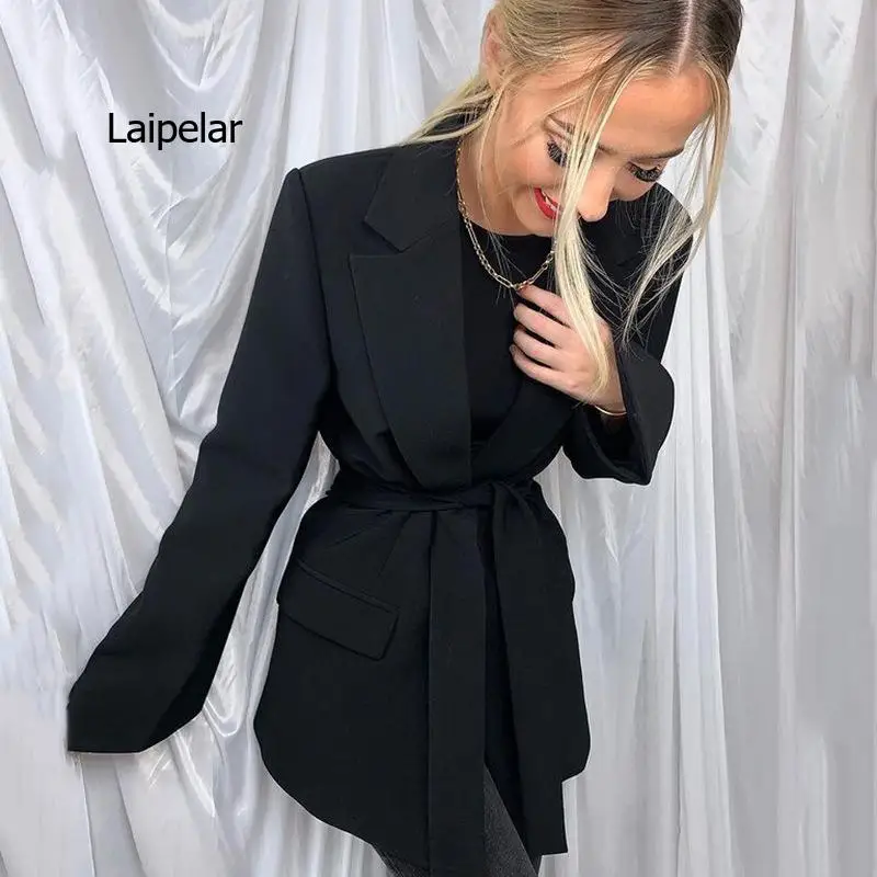 Women Spring Autumn Slim-fit Blazer Free Belt Cardigan Style Lace-up Belted Lapel Blazers 2022 Woman Black Office Work Suits New