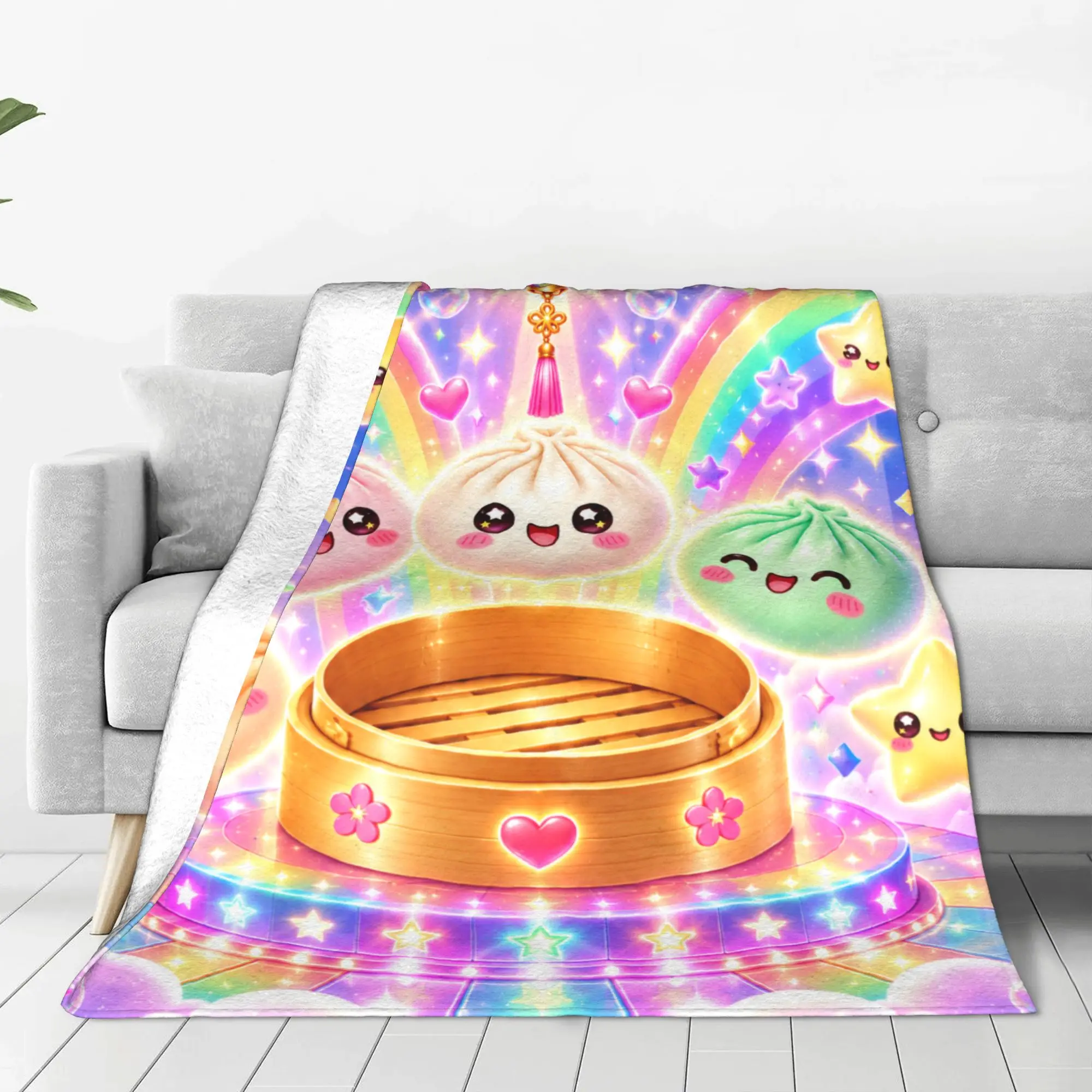 1PC Food in Sky Rainbow Disco Ball Cartoon Print Cozy Fleece Blanket Throw Super Cosy Plush Living Room Sofa