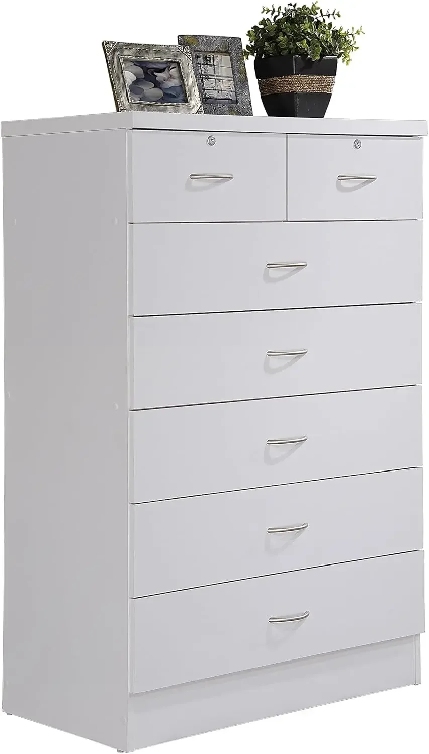 Bedroom, 31.5 inch Wide Chest of Drawers, with 2 Locks on the Top Drawers, Storage Organization Unit for Clothing, White