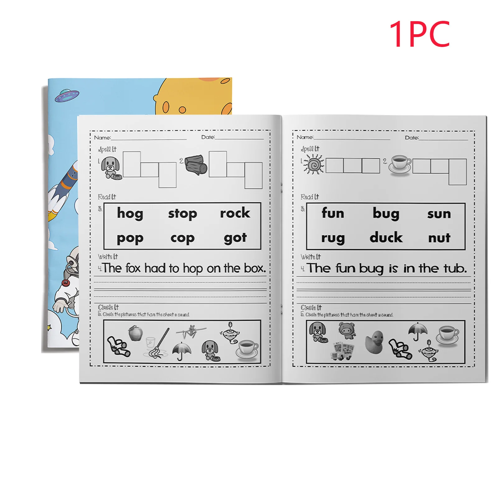 Kids English Word Coloring Workbook, Cute Cartoon Designs, Preschool Educational Activity Book for Fun English Learning