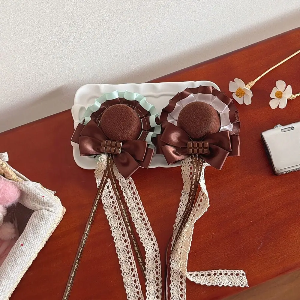 Fashion Cute Lolita Headdress Lacebow Headband Hat-shaped Hair Clip Sweet Brown Lolita Hair Clip Jewelry Accessories