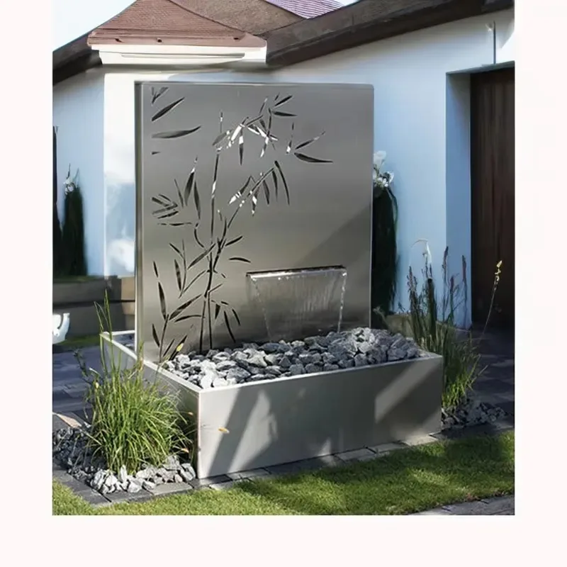 Modern Garden Fountain, Weathering Steel Pool with Custom Fountain Rain Screen and Waterfall