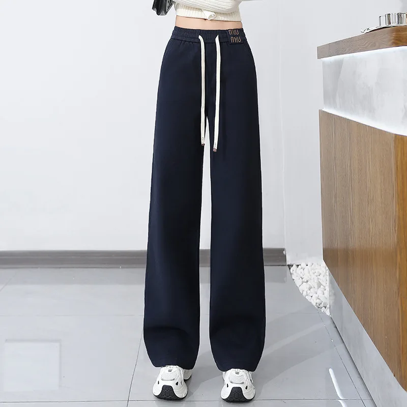 

Wide-Leg Pants for Women, Autumn, Petite, Nine-Point, Fashionable, Versatile, High-Waisted, Slim Fit, Draped, Casual, Straight-L
