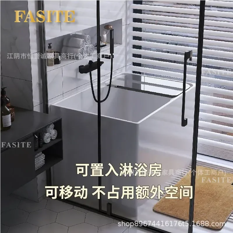 For Japanese Style Deep Soaking Square Acrylic Bathtub Movable Household Tub with Seat Storage Multi Size Bathroom Furniture