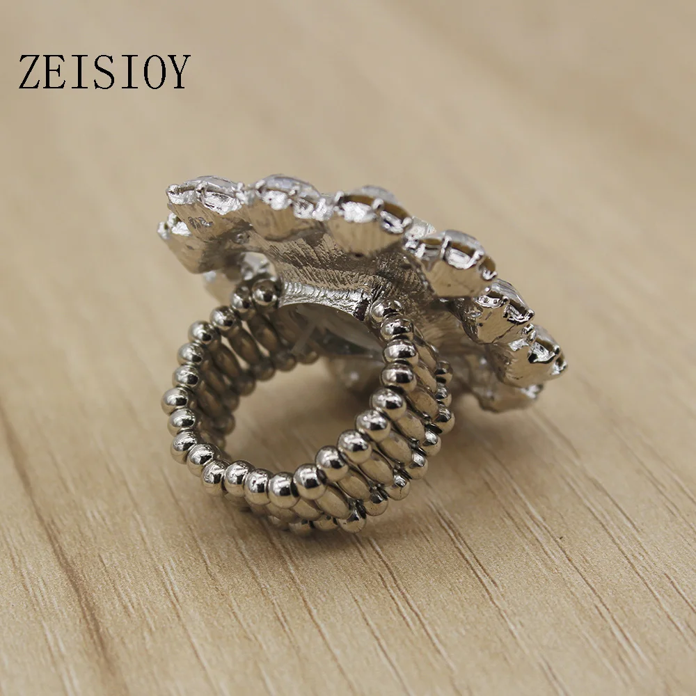 Elegant and personalized women's large ring, large glass stone, suitable for women, fashionable elastic finger ri image 2