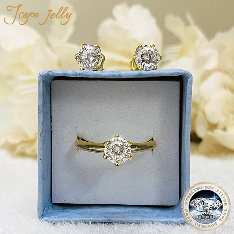 JoyceJelly 3CT VVS D Moissanite Diamond Jewelry Set For Women Gold Color Sterling 925 Silver Ring Earrings Luxury Wedding Sets