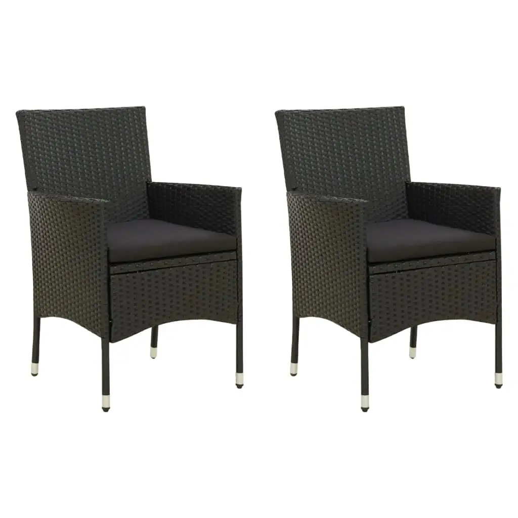 Set of 2 Black Poly Rattan Patio Chairs with Cushions - Stylish Outdoor Seating