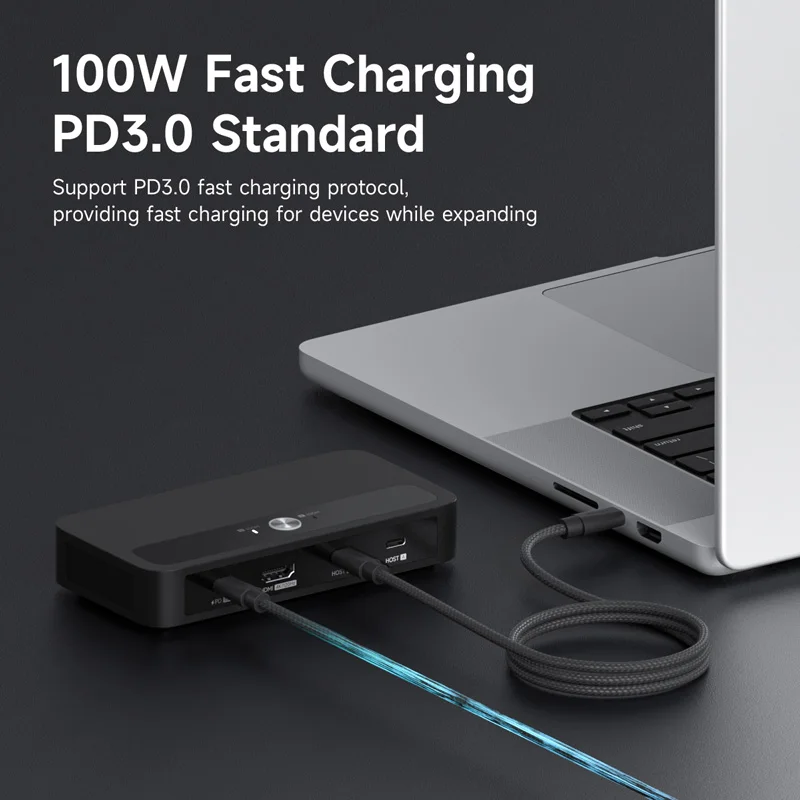 Hagibis USB C KVM Switch 1 Monitor 2 أجهزة كمبيوتر 4K HDMI KVM مفاتيح USB Hub PD لمشاركة طابعة لوحة المفاتيح والماوس لشاشة واحدة