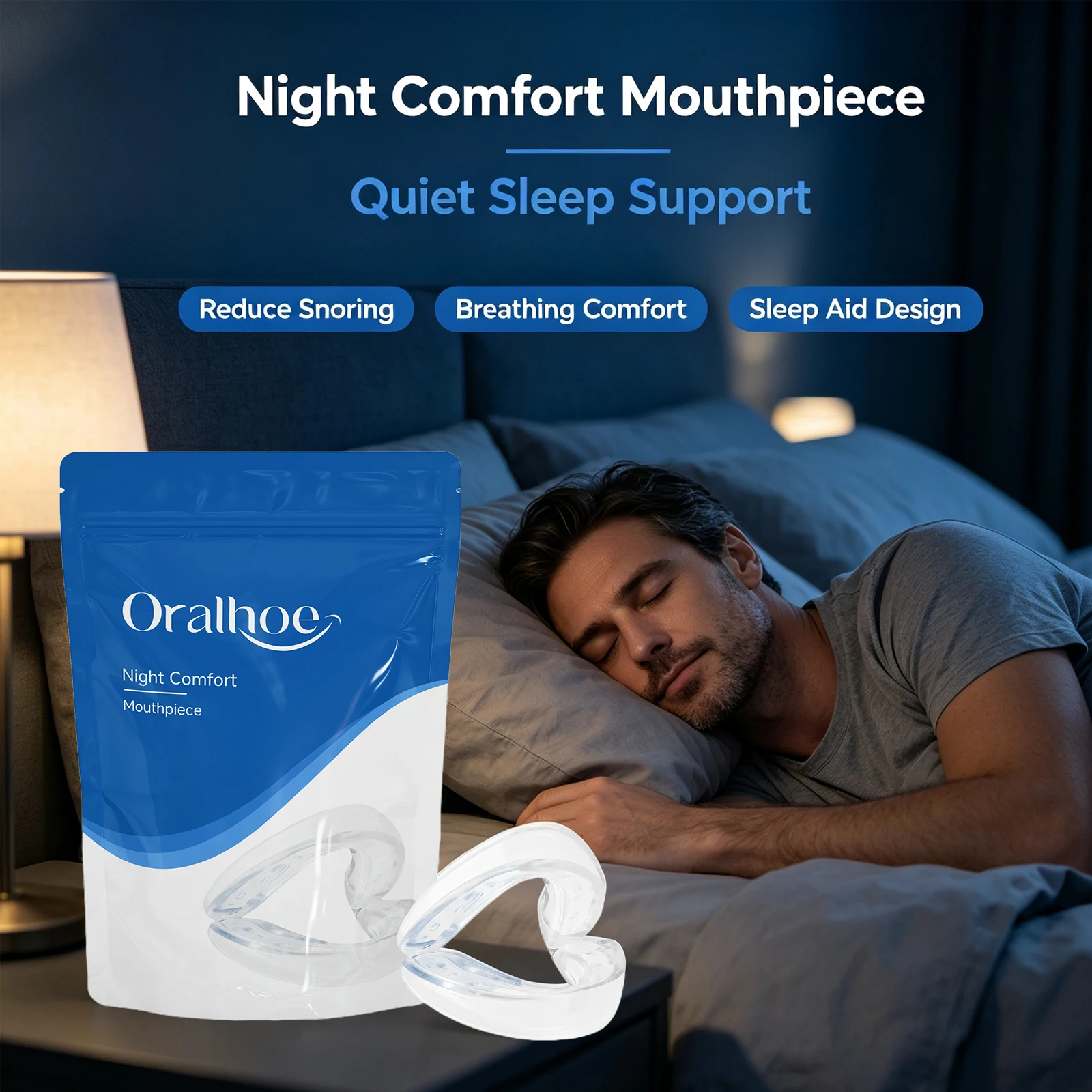 Oralhoe Anti Snoring Mouthpiece Silicone Sleep Aid Stop Snore Guard Comfortable Fit Reusable Better Breathing Portable Device