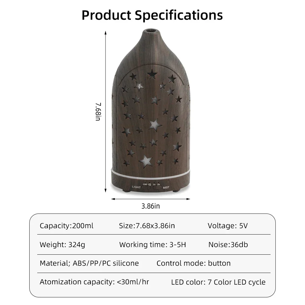إيقاف تلقائي 7 ألوان LED بالموجات فوق الصوتية، موزع الروائح بتقنية هادئة