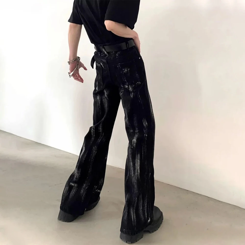 Mens Y2k Irregular Color Blocked Washed Denim Jeans Streetwear Fashion Youth Trend White Paint Casual Pants Men'S Clothing 2026