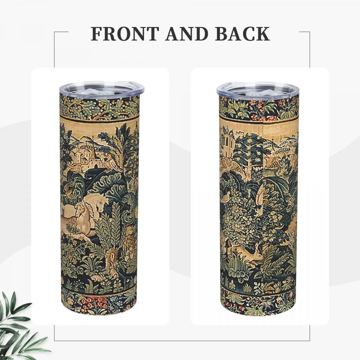 Fantastic Animals And Horses In Woodland Ivory Antique French Vacuum Insulated Mugs Thermal Cold Bottle Straw With Lid 20oz