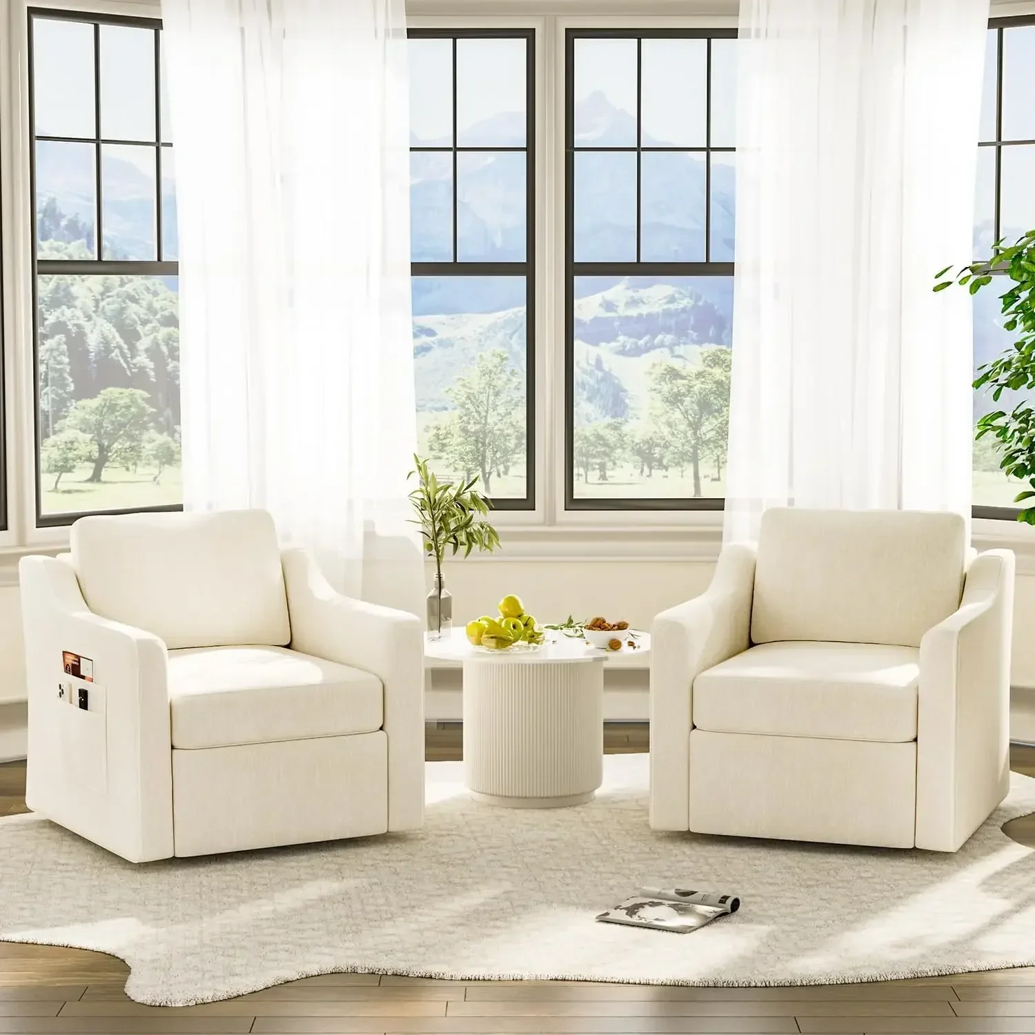 

360° Swivel Accent Chair Set of 2, Large Comfy Reading Chairs, Accent Square Single-seat Armchair Upholstered Sofa for Reading,