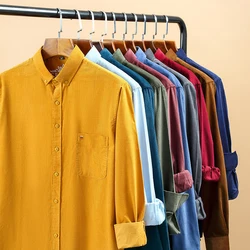 100% Cotton Plus Size 7XL Corduroy Shirt Mens Casual Long Sleeve Regular Fit Business Dress Shirts For Male Comfortable Pocket