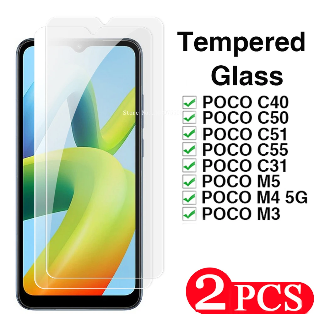 2 sztuki wysoce przezroczystego szkła hartowanego dla Xiaomi Poco C51 C55 M5 F5 Pro Szkło hartowane dla Poco C40 C50 M4 M3 C31
