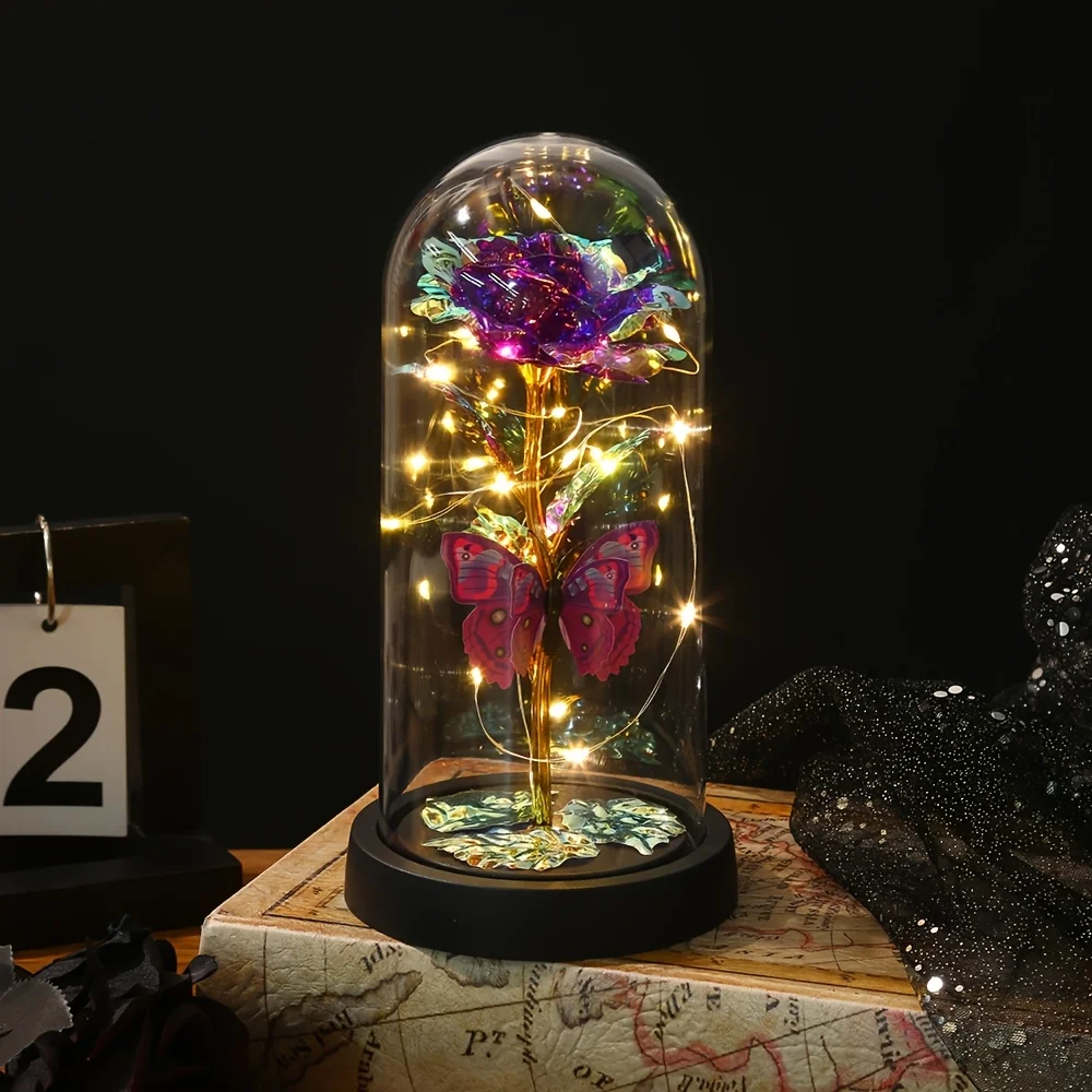 

[Romantic LED Flower Light] 1pc Romantic LED Flower Night Light, Dome-Shaped, Battery Operated Perfect for Valentine's Day