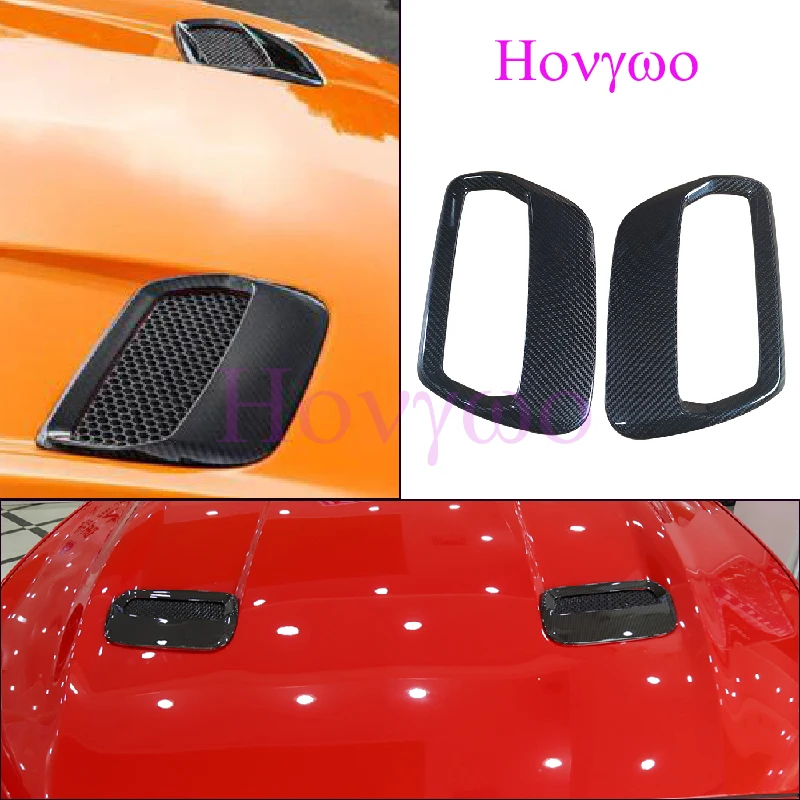 Real Carbon fiber Car Hood Scoop Vent Frame Trim Engine Bonnet Outlet Air Intake Cover For Ford Mustang 2018-2023