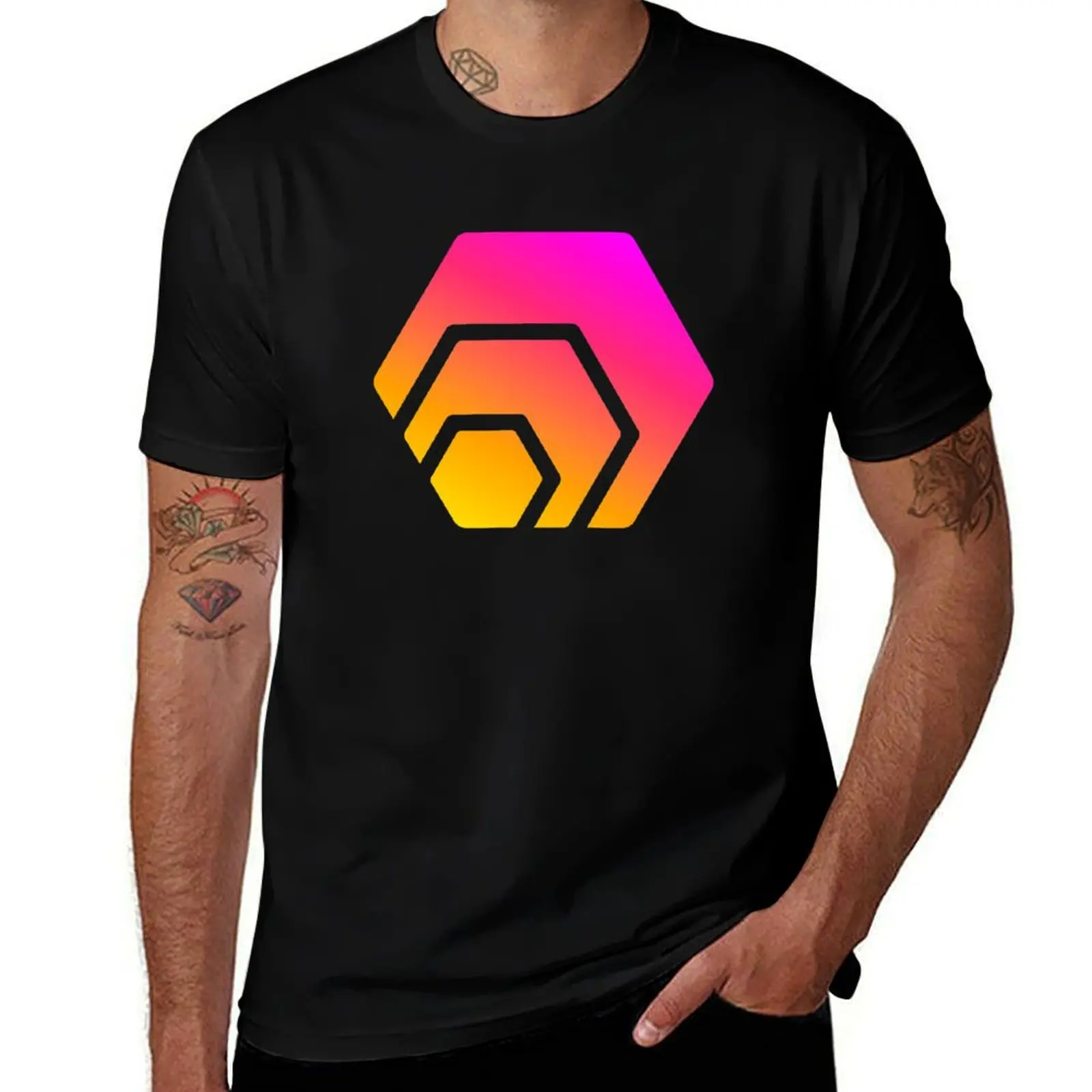 HEX Crypto Hexagon Logo T-Shirt Plus Size Basic Short Sleeve Top T-Shirt