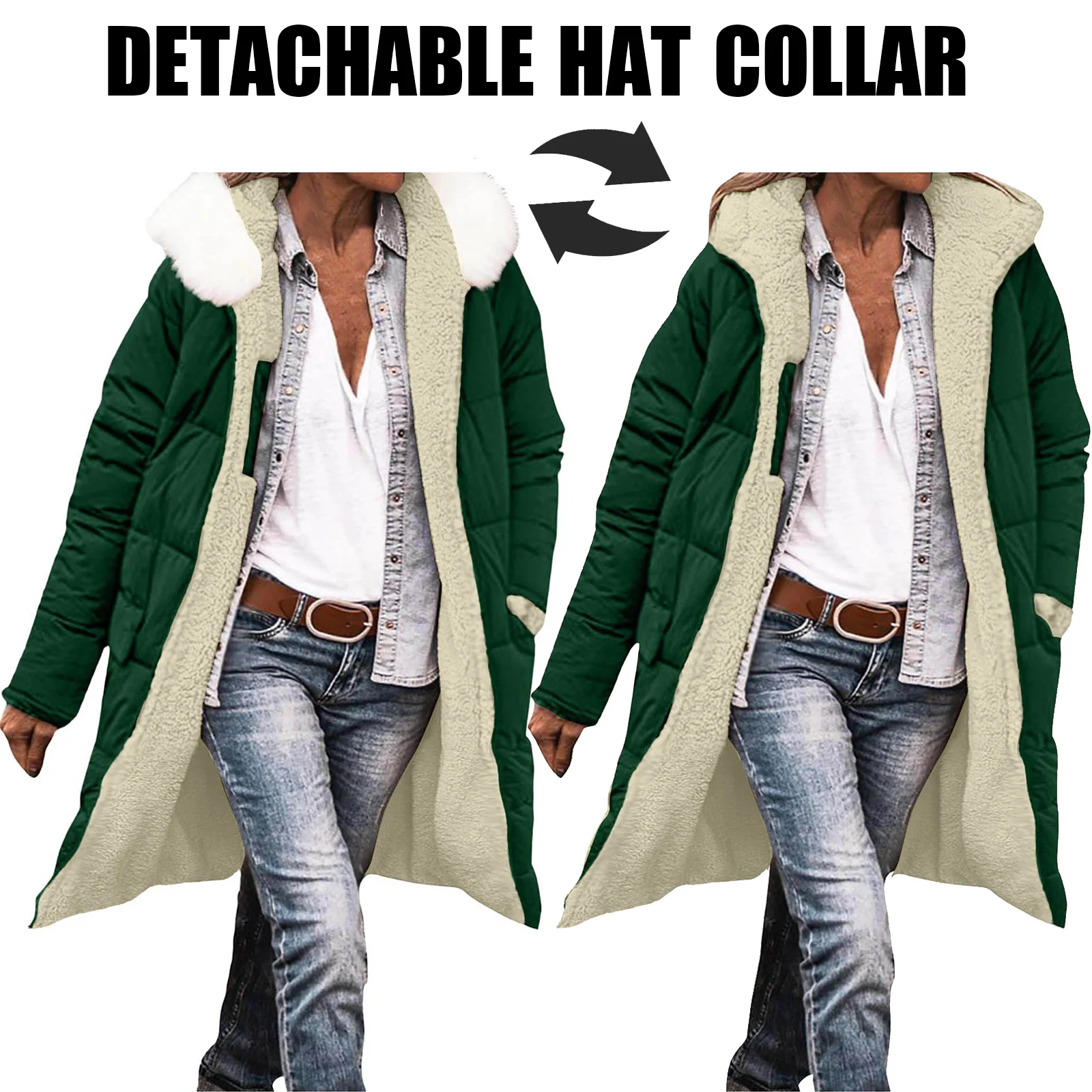 معاطف شتوية دافئة للنساء ذات ياقة مشعرة لعام 2025 سترات منتفخة من الصوف الشيربا قابلة للعكس ملابس خارجية