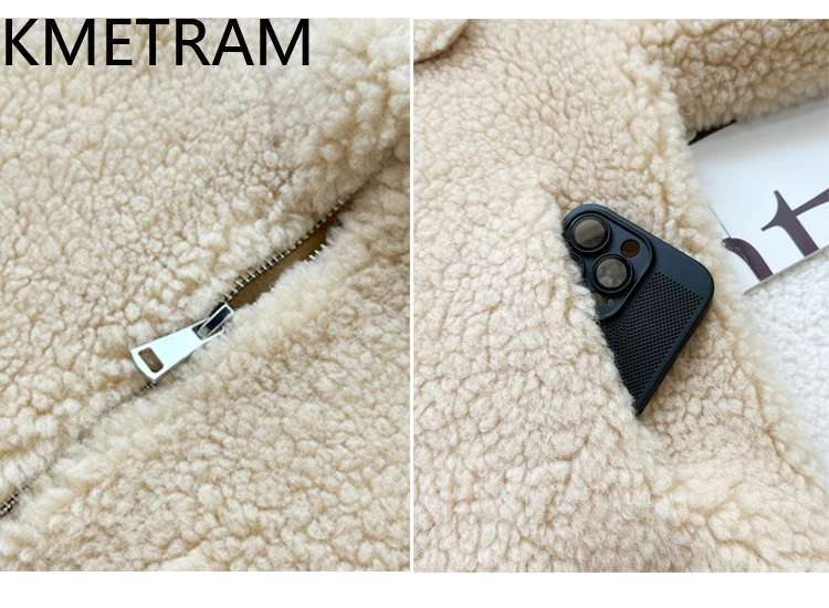 KMETRAM Pelzmantel aus 100 % natürlicher Wolle für Damen, kurz, täglich, Stehkragen, Freizeitmantel – 2025, Herbst, neuer Stil, Beij