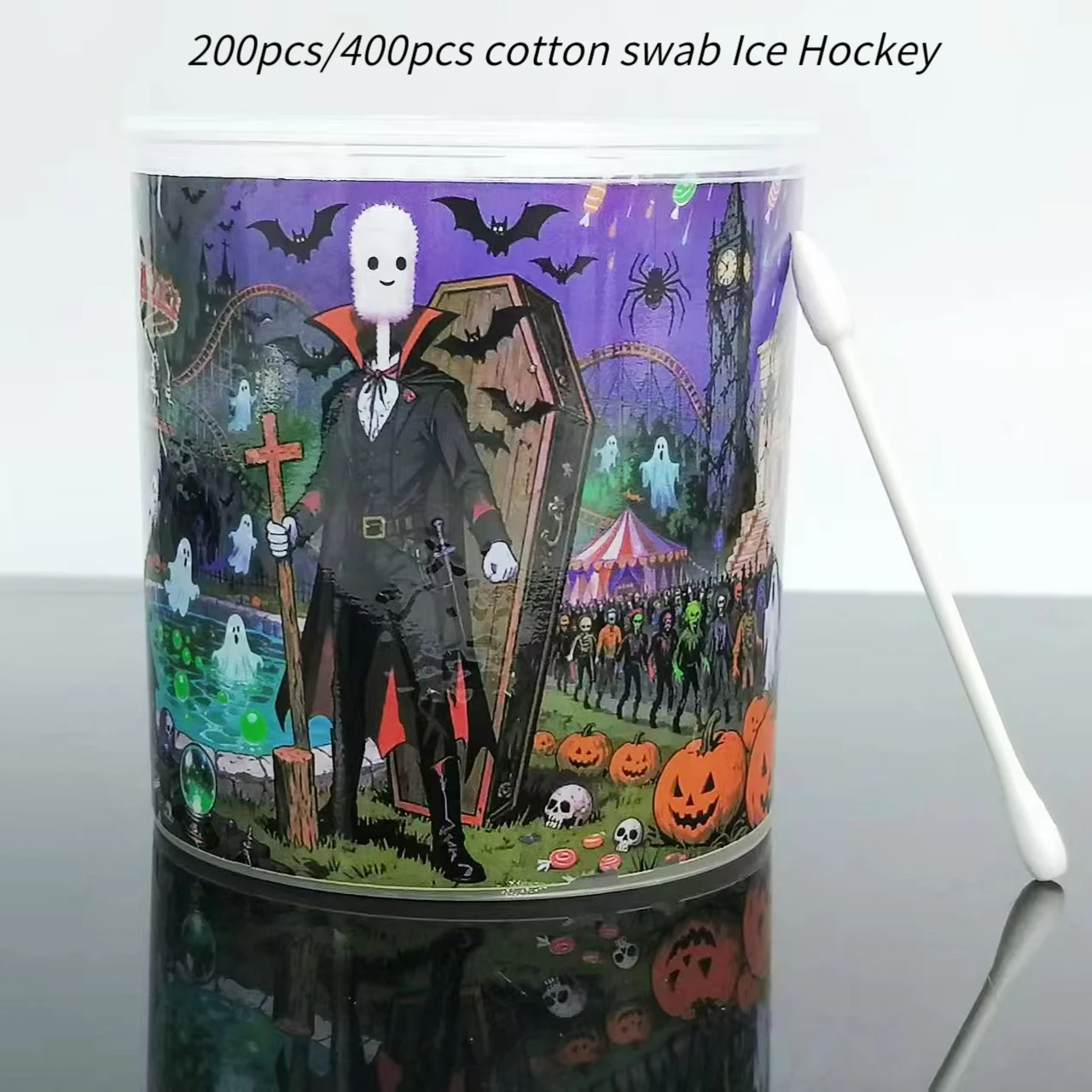 200/400 Pcs Halloween-Themed Pattern Cotton Swabs, White Round-Tip Cotton Swabs, Halloween Dark Style Holiday Cotton Swabs
